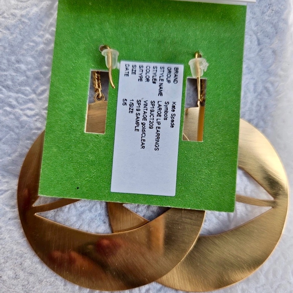 Rare Kate Spade Gold Lip Cutout Drop Earrings Rhinestone Statement Large Circles - Picture 3 of 3